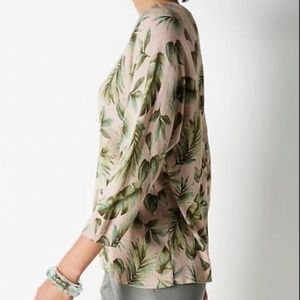 J. Jill Cream and Green Palm Leaf Printed Sweater Lightweight